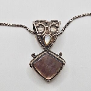 Sterling Silver Ted Ott Pendant MOP Abalone Southwestern 18"